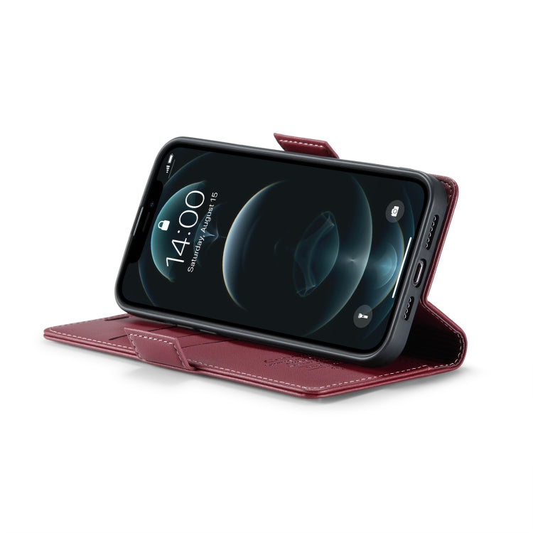 For iPhone 12 Pro Max CaseMe 023 Butterfly Buckle Litchi Texture RFID Anti-theft Leather Phone Case(Wine Red) - HoMEdemic™ 