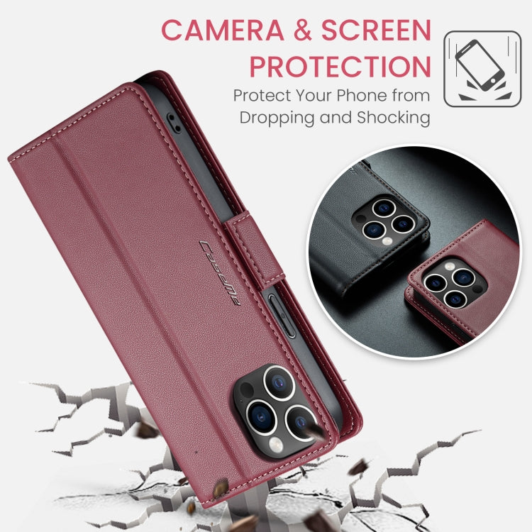 For iPhone 12 Pro Max CaseMe 023 Butterfly Buckle Litchi Texture RFID Anti-theft Leather Phone Case(Wine Red) - HoMEdemic™ 