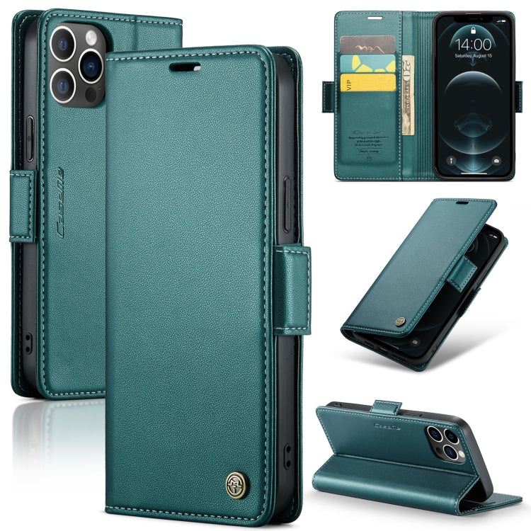 For iPhone 12 Pro Max CaseMe 023 Butterfly Buckle Litchi Texture RFID Anti-theft Leather Phone Case(Pearly Blue) - HoMEdemic™ 