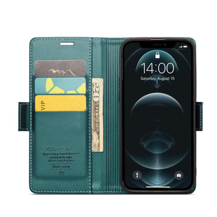 For iPhone 12 Pro Max CaseMe 023 Butterfly Buckle Litchi Texture RFID Anti-theft Leather Phone Case(Pearly Blue) - HoMEdemic™ 