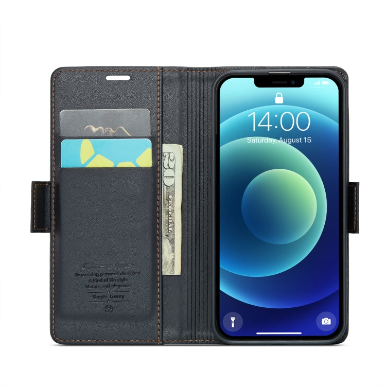 For iPhone 12 mini CaseMe 023 Butterfly Buckle Litchi Texture RFID Anti-theft Leather Phone Case(Black) - HoMEdemic™ 