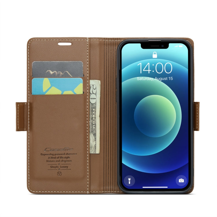 For iPhone 12 mini CaseMe 023 Butterfly Buckle Litchi Texture RFID Anti-theft Leather Phone Case(Brown) - HoMEdemic™ 