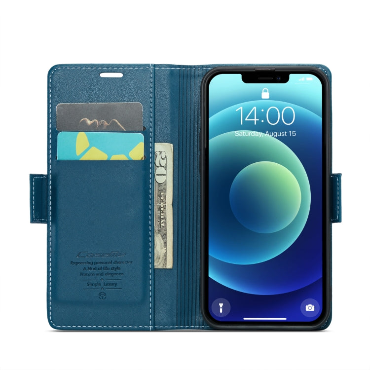 For iPhone 12 mini CaseMe 023 Butterfly Buckle Litchi Texture RFID Anti-theft Leather Phone Case(Blue) - HoMEdemic™ 