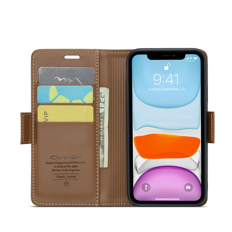 For iPhone 11 CaseMe 023 Butterfly Buckle Litchi Texture RFID Anti-theft Leather Phone Case(Brown) - HoMEdemic™ 
