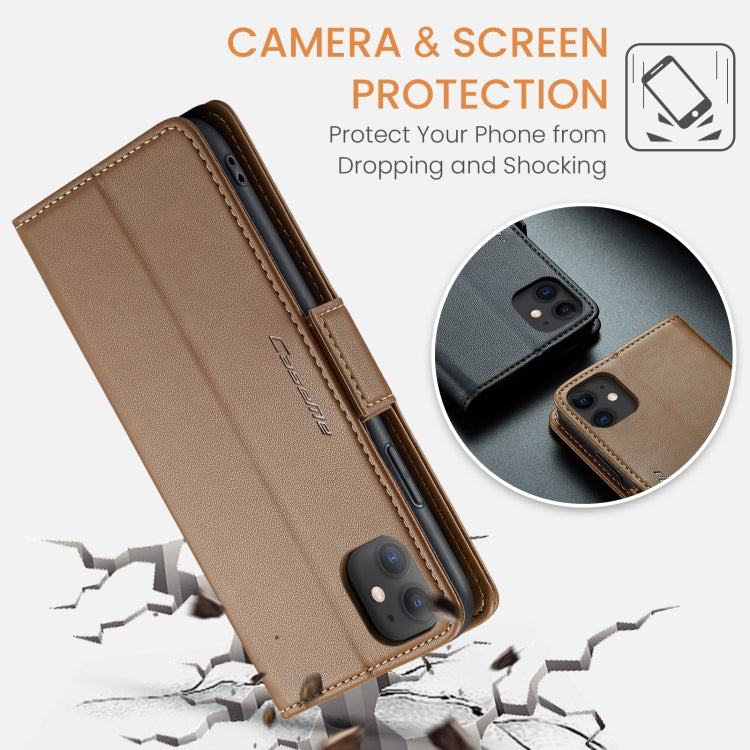 For iPhone 11 CaseMe 023 Butterfly Buckle Litchi Texture RFID Anti-theft Leather Phone Case(Brown) - HoMEdemic™ 