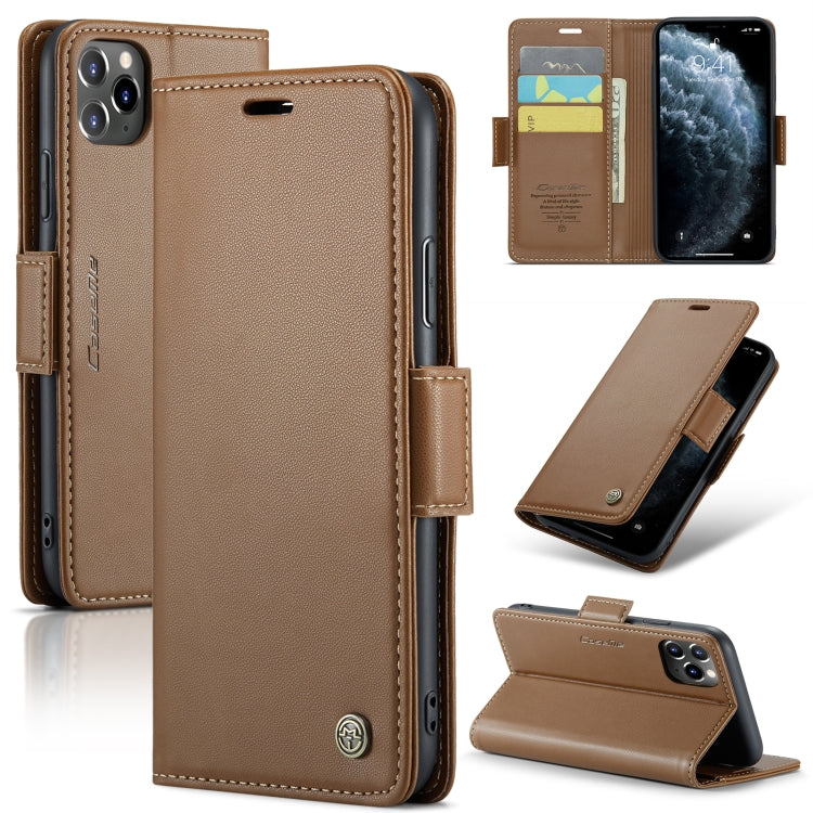 For iPhone 11 Pro Max CaseMe 023 Butterfly Buckle Litchi Texture RFID Anti-theft Leather Phone Case(Brown) - HoMEdemic™ 