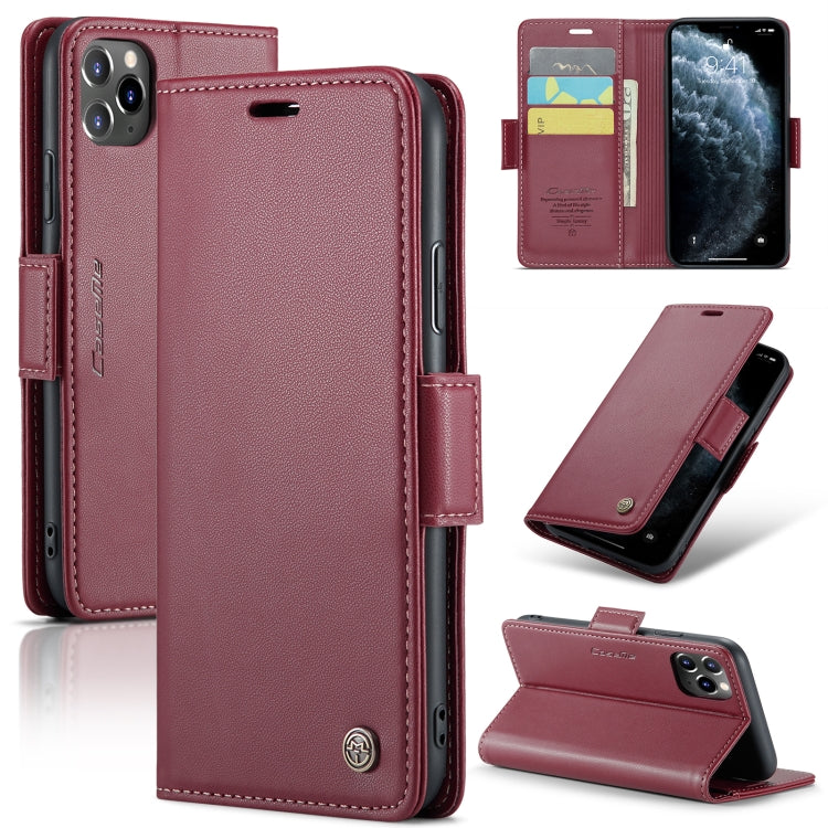 For iPhone 11 Pro Max CaseMe 023 Butterfly Buckle Litchi Texture RFID Anti-theft Leather Phone Case(Wine Red) - HoMEdemic™ 