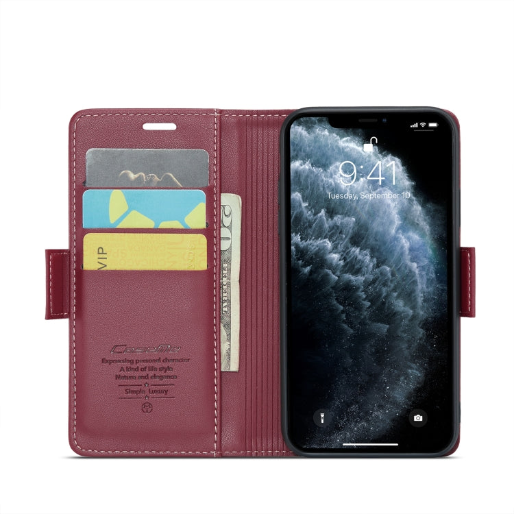 For iPhone 11 Pro Max CaseMe 023 Butterfly Buckle Litchi Texture RFID Anti-theft Leather Phone Case(Wine Red) - HoMEdemic™ 
