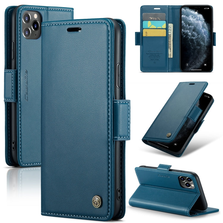 For iPhone 11 Pro Max CaseMe 023 Butterfly Buckle Litchi Texture RFID Anti-theft Leather Phone Case(Blue) - HoMEdemic™ 