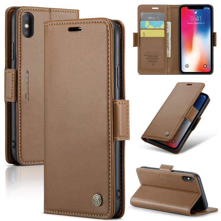For iPhone XS Max CaseMe 023 Butterfly Buckle Litchi Texture RFID Anti-theft Leather Phone Case(Brown) - HoMEdemic™ 