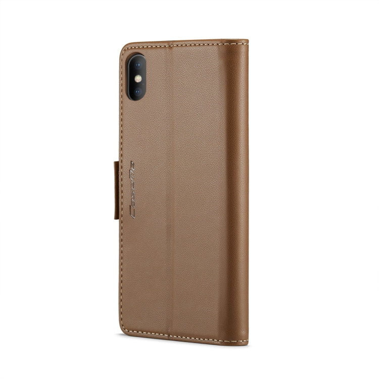 For iPhone XS Max CaseMe 023 Butterfly Buckle Litchi Texture RFID Anti-theft Leather Phone Case(Brown) - HoMEdemic™ 
