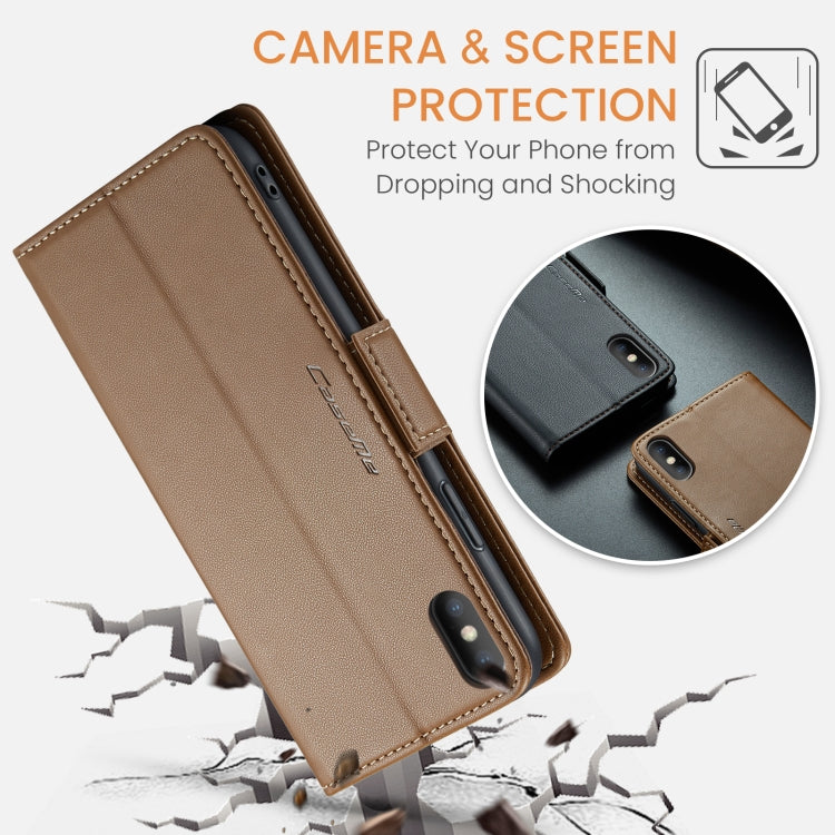For iPhone XS Max CaseMe 023 Butterfly Buckle Litchi Texture RFID Anti-theft Leather Phone Case(Brown) - HoMEdemic™ 