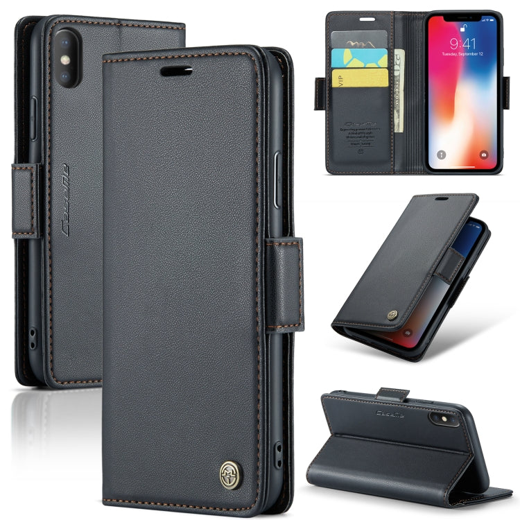 For iPhone XS CaseMe 023 Butterfly Buckle Litchi Texture RFID Anti-theft Leather Phone Case(Black) - HoMEdemic™ 