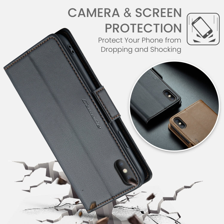 For iPhone XS CaseMe 023 Butterfly Buckle Litchi Texture RFID Anti-theft Leather Phone Case(Black) - HoMEdemic™ 
