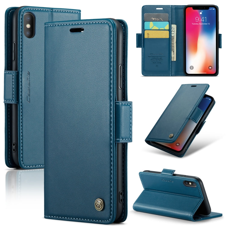 For iPhone XS CaseMe 023 Butterfly Buckle Litchi Texture RFID Anti-theft Leather Phone Case(Blue) - HoMEdemic™ 