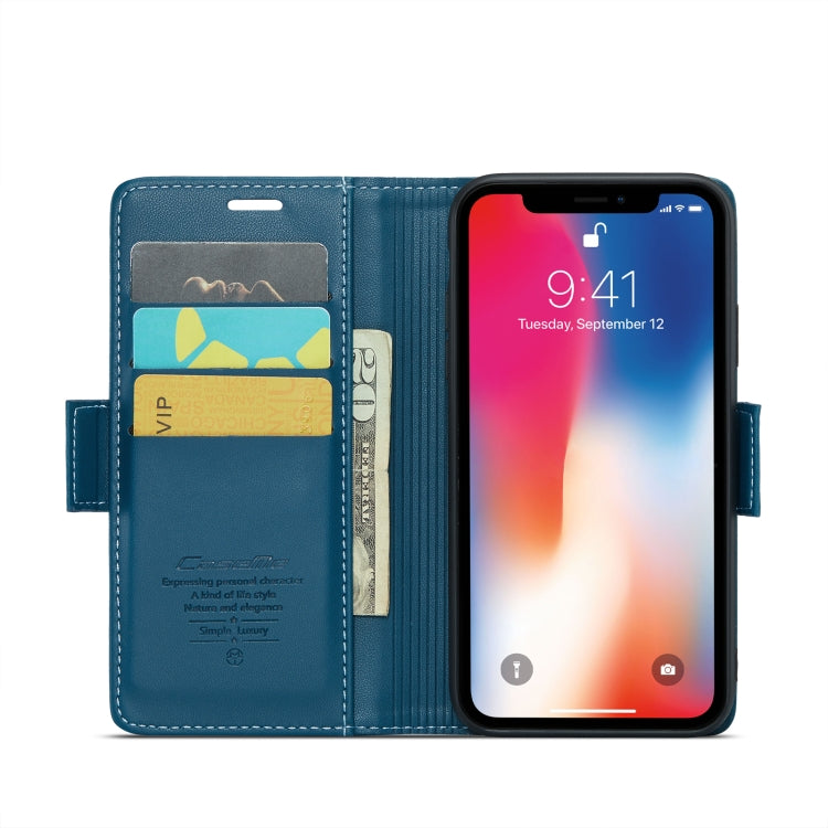 For iPhone XS CaseMe 023 Butterfly Buckle Litchi Texture RFID Anti-theft Leather Phone Case(Blue) - HoMEdemic™ 