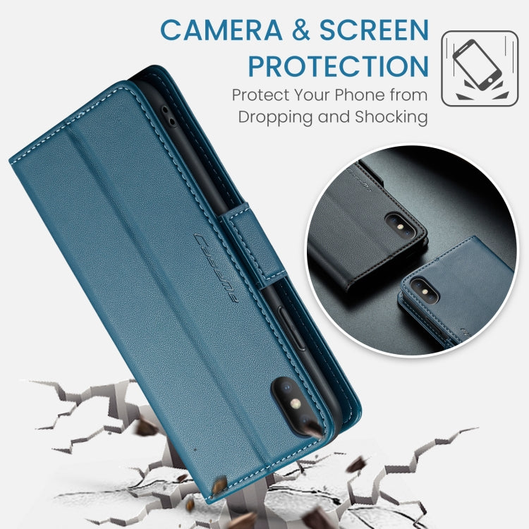 For iPhone XS CaseMe 023 Butterfly Buckle Litchi Texture RFID Anti-theft Leather Phone Case(Blue) - HoMEdemic™ 