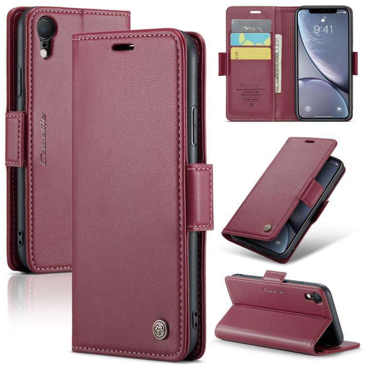 For iPhone XR CaseMe 023 Butterfly Buckle Litchi Texture RFID Anti-theft Leather Phone Case(Wine Red) - HoMEdemic™ 