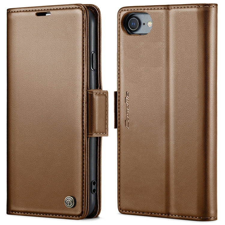 For iPhone SE 2022/SE 2020/6/7/8 CaseMe 023 Butterfly Buckle Litchi Texture RFID Anti-theft Leather Phone Case(Brown) - HoMEdemic™ 