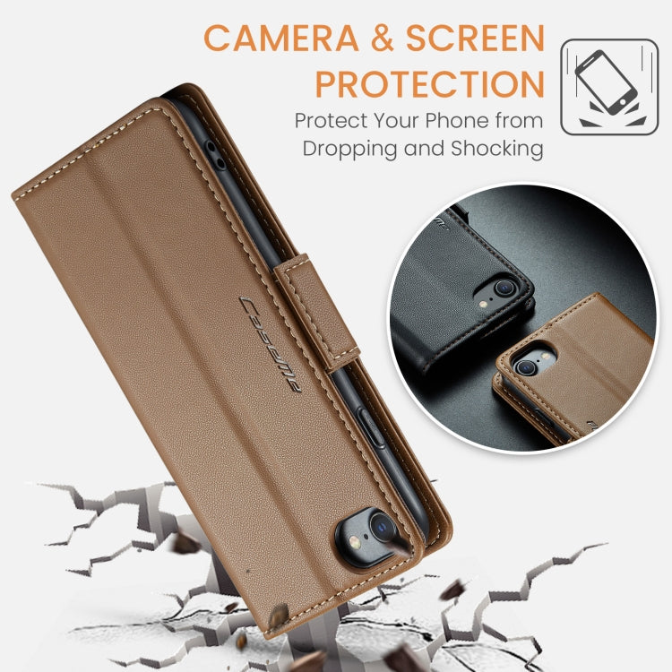 For iPhone SE 2022/SE 2020/6/7/8 CaseMe 023 Butterfly Buckle Litchi Texture RFID Anti-theft Leather Phone Case(Brown) - HoMEdemic™ 