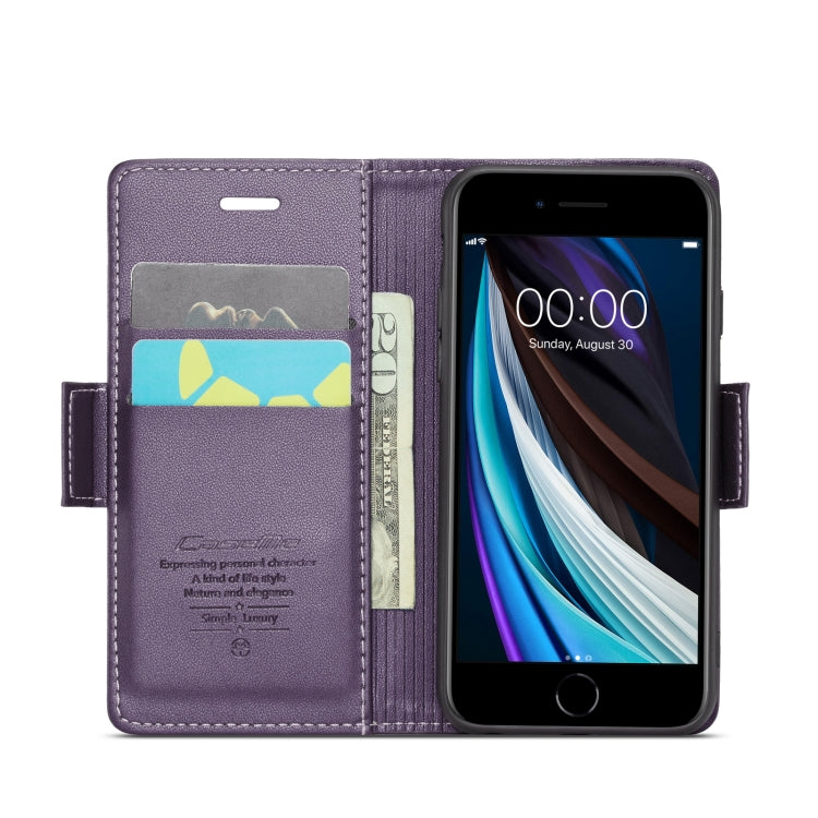 For iPhone SE 2022/SE 2020/6/7/8 CaseMe 023 Butterfly Buckle Litchi Texture RFID Anti-theft Leather Phone Case(Pearly Purple) - HoMEdemic™ 