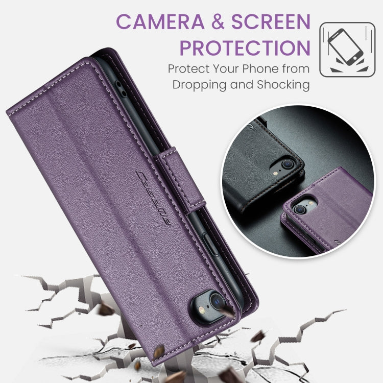 For iPhone SE 2022/SE 2020/6/7/8 CaseMe 023 Butterfly Buckle Litchi Texture RFID Anti-theft Leather Phone Case(Pearly Purple) - HoMEdemic™ 