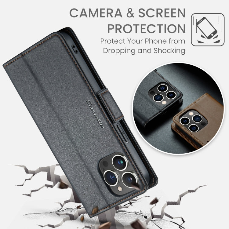 For iPhone 15 Pro Max CaseMe 023 Butterfly Buckle Litchi Texture RFID Anti-theft Leather Phone Case(Black) - HoMEdemic™ 
