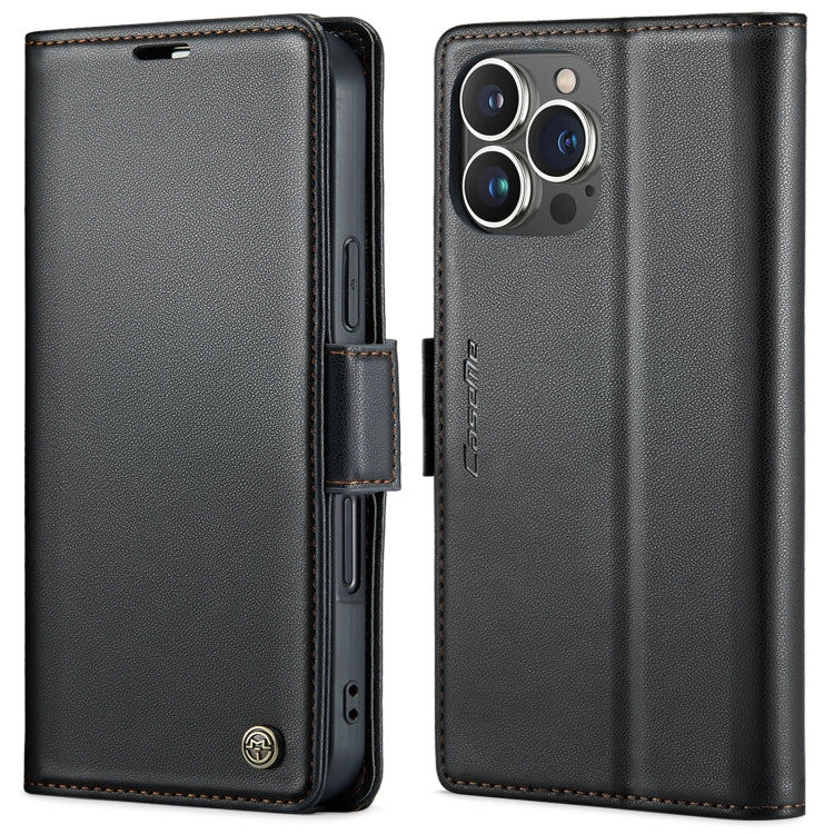 For iPhone 15 Pro Max CaseMe 023 Butterfly Buckle Litchi Texture RFID Anti-theft Leather Phone Case(Black) - HoMEdemic™ 