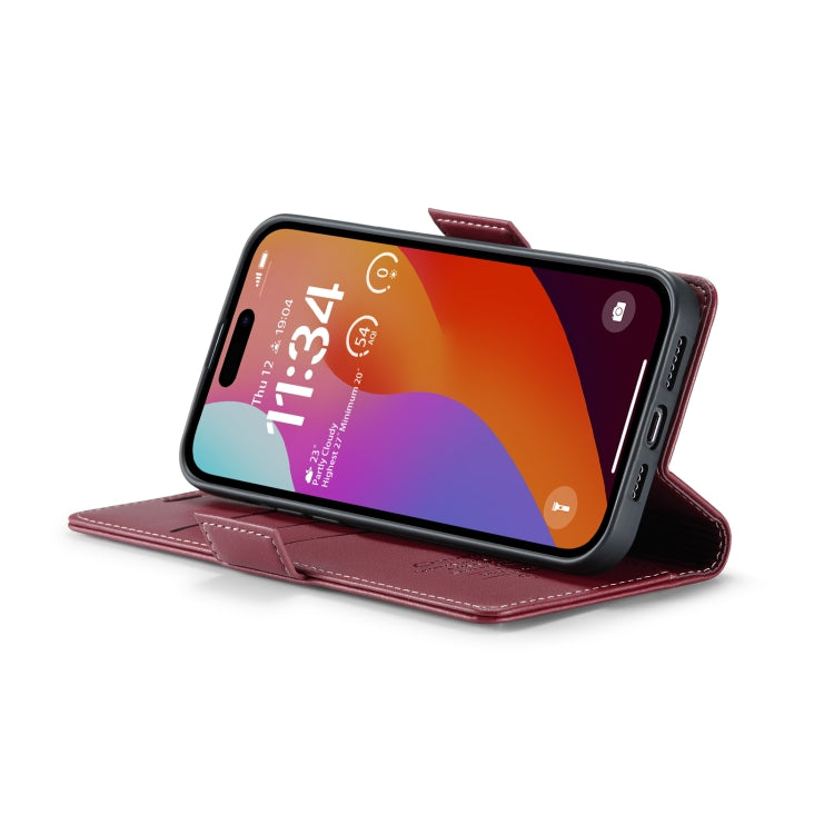 For iPhone 15 Pro Max CaseMe 023 Butterfly Buckle Litchi Texture RFID Anti-theft Leather Phone Case(Wine Red) - HoMEdemic™ 
