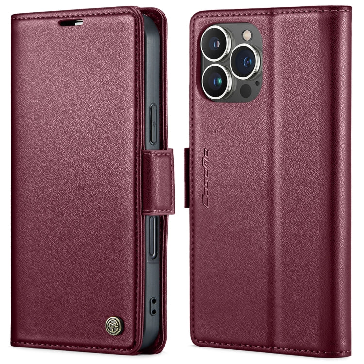 For iPhone 15 Pro Max CaseMe 023 Butterfly Buckle Litchi Texture RFID Anti-theft Leather Phone Case(Wine Red) - HoMEdemic™ 