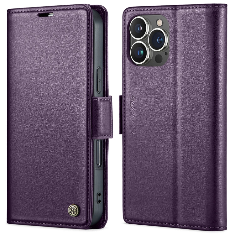 For iPhone 15 Pro Max CaseMe 023 Butterfly Buckle Litchi Texture RFID Anti-theft Leather Phone Case(Pearly Purple) - HoMEdemic™ 