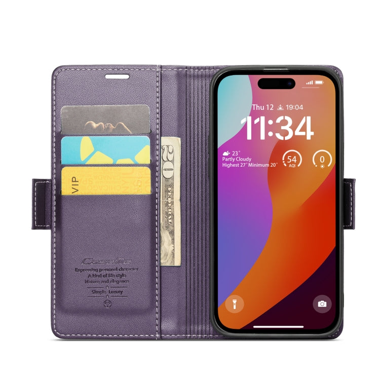 For iPhone 15 Pro Max CaseMe 023 Butterfly Buckle Litchi Texture RFID Anti-theft Leather Phone Case(Pearly Purple) - HoMEdemic™ 