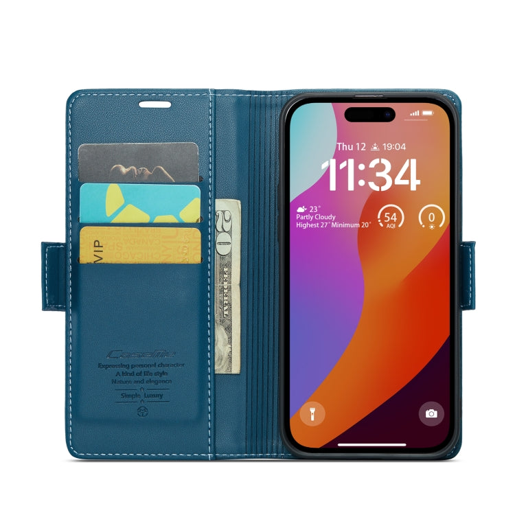 For iPhone 15 Pro CaseMe 023 Butterfly Buckle Litchi Texture RFID Anti-theft Leather Phone Case(Blue) - HoMEdemic™ 