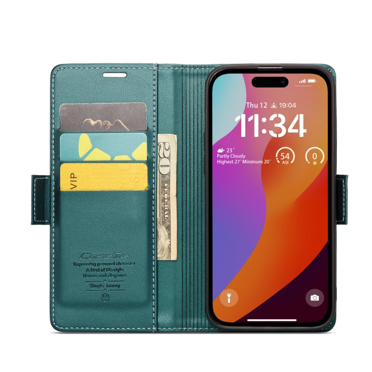For iPhone 15 Pro CaseMe 023 Butterfly Buckle Litchi Texture RFID Anti-theft Leather Phone Case(Pearly Blue) - HoMEdemic™ 