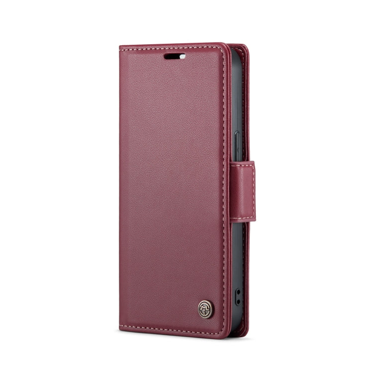 For iPhone 15 Plus CaseMe 023 Butterfly Buckle Litchi Texture RFID Anti-theft Leather Phone Case(Wine Red) - HoMEdemic™ 