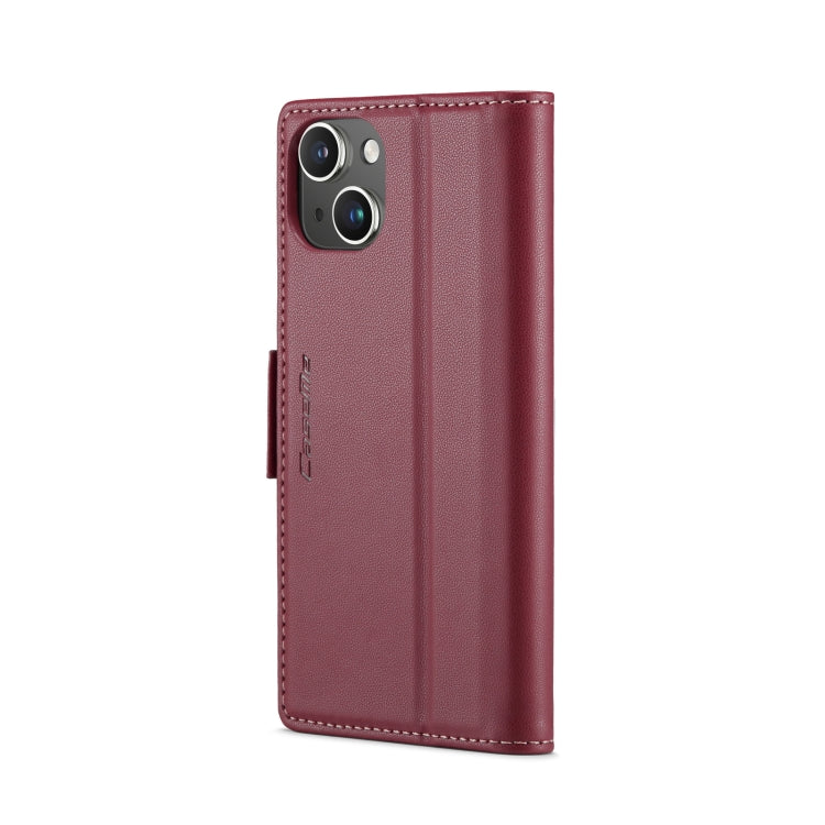 For iPhone 15 Plus CaseMe 023 Butterfly Buckle Litchi Texture RFID Anti-theft Leather Phone Case(Wine Red) - HoMEdemic™ 