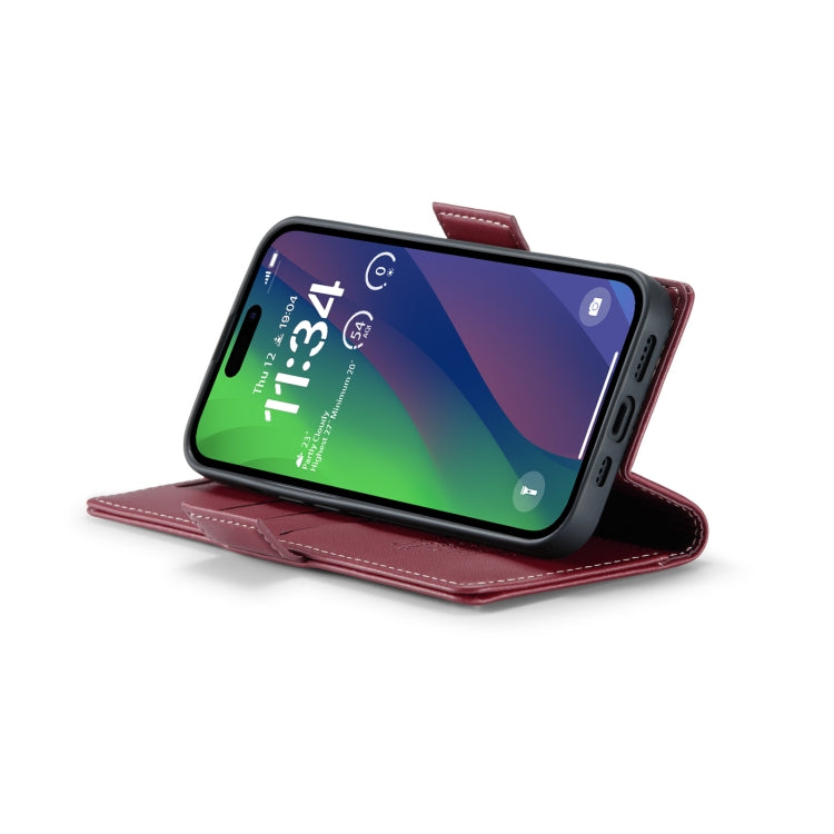 For iPhone 15 Plus CaseMe 023 Butterfly Buckle Litchi Texture RFID Anti-theft Leather Phone Case(Wine Red) - HoMEdemic™ 