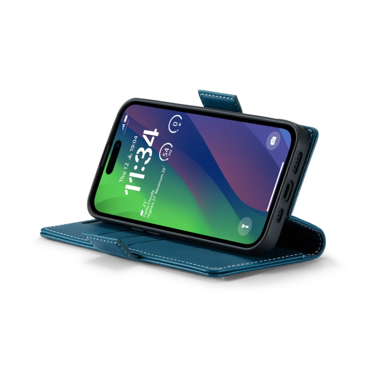 For iPhone 15 Plus CaseMe 023 Butterfly Buckle Litchi Texture RFID Anti-theft Leather Phone Case(Blue) - HoMEdemic™ 