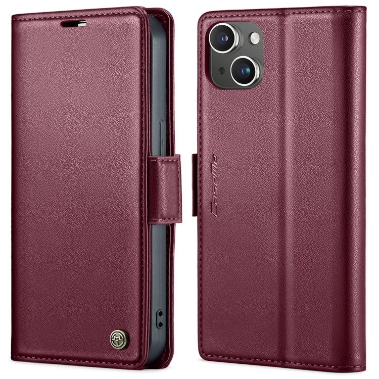 For iPhone 15 CaseMe 023 Butterfly Buckle Litchi Texture RFID Anti-theft Leather Phone Case(Wine Red) - HoMEdemic™ 