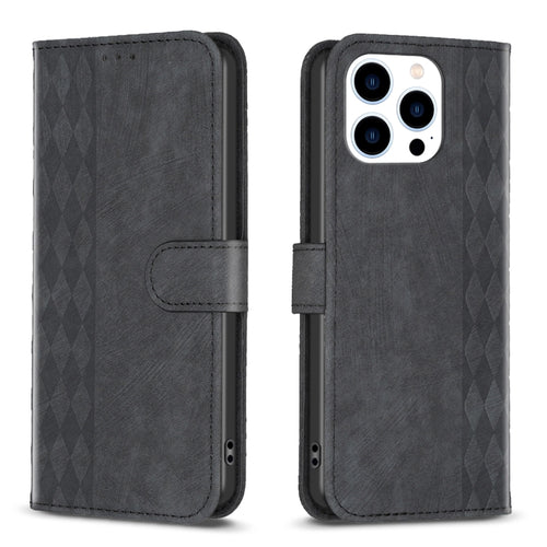 For iPhone 15 Pro Max Plaid Embossed Leather Phone Case(Black) - HoMEdemic™ 