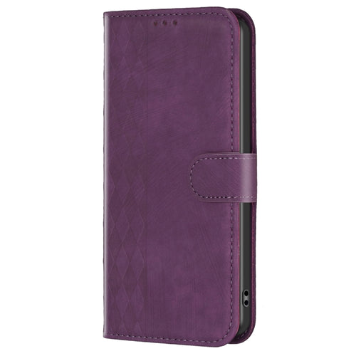 For iPhone 15 Pro Max Plaid Embossed Leather Phone Case(Purple) - HoMEdemic™ 