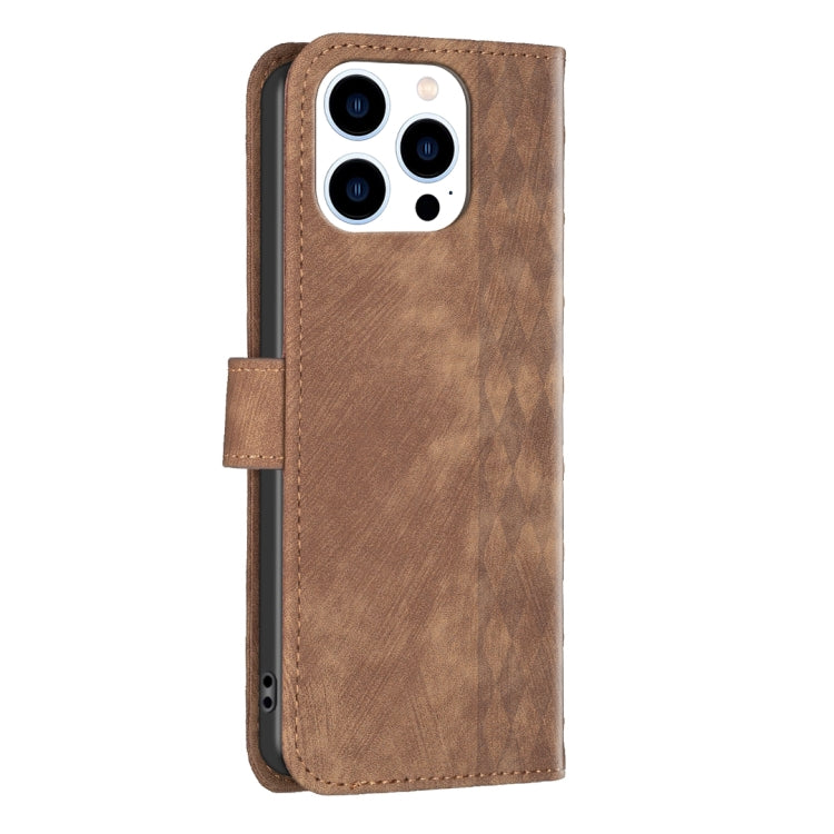 For iPhone 15 Pro Plaid Embossed Leather Phone Case(Brown) - HoMEdemic™ 