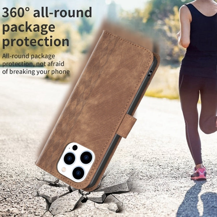 For iPhone 15 Pro Plaid Embossed Leather Phone Case(Brown) - HoMEdemic™ 