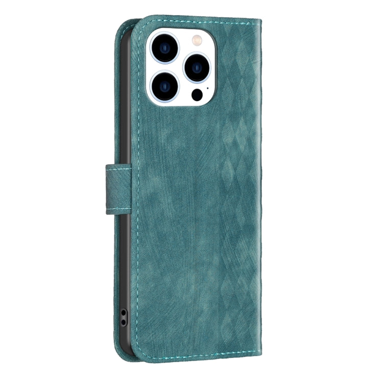 For iPhone 15 Pro Plaid Embossed Leather Phone Case(Green) - HoMEdemic™ 