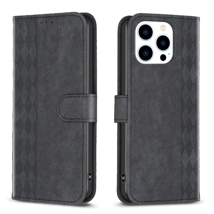 For iPhone 15 Pro Plaid Embossed Leather Phone Case(Black) - HoMEdemic™ 