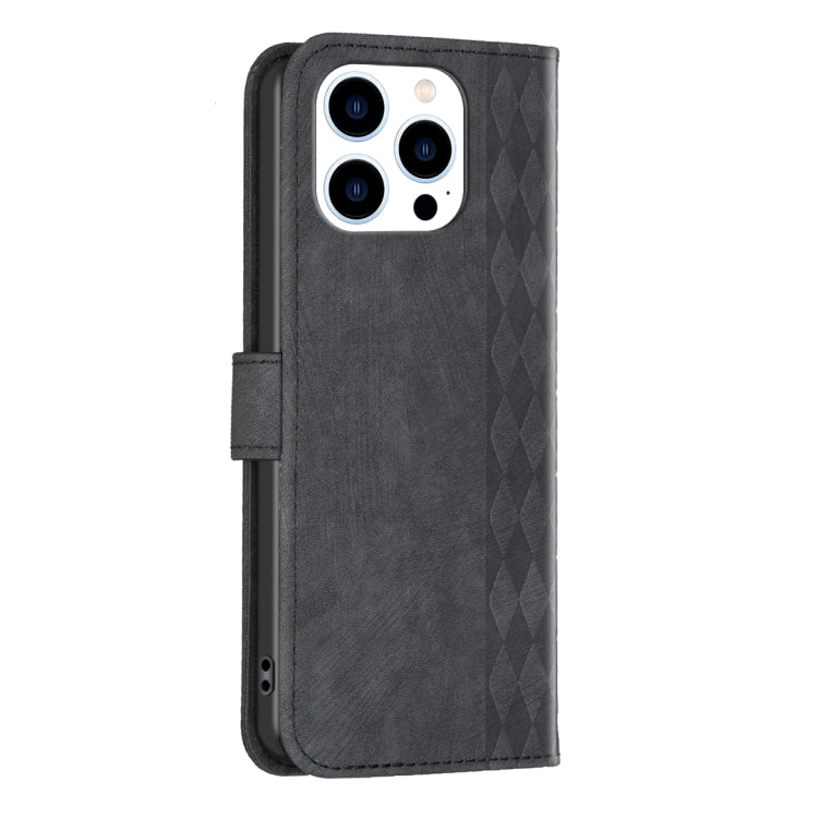 For iPhone 15 Pro Plaid Embossed Leather Phone Case(Black) - HoMEdemic™ 