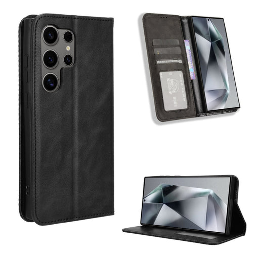 For Samsung Galaxy S24 Ultra 5G Magnetic Buckle Retro Texture Leather Phone Case(Black) - HoMEdemic™ 