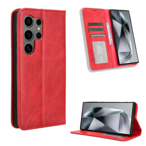 For Samsung Galaxy S24 Ultra 5G Magnetic Buckle Retro Texture Leather Phone Case(Red) - HoMEdemic™ 