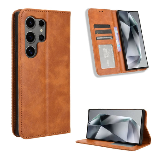 For Samsung Galaxy S24 Ultra 5G Magnetic Buckle Retro Texture Leather Phone Case(Brown) - HoMEdemic™ 