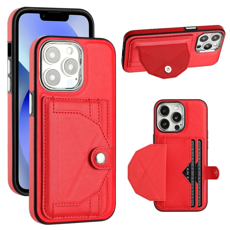 For iPhone 15 Pro Shockproof Leather Phone Case with Card Holder(Red) - HoMEdemic™ 